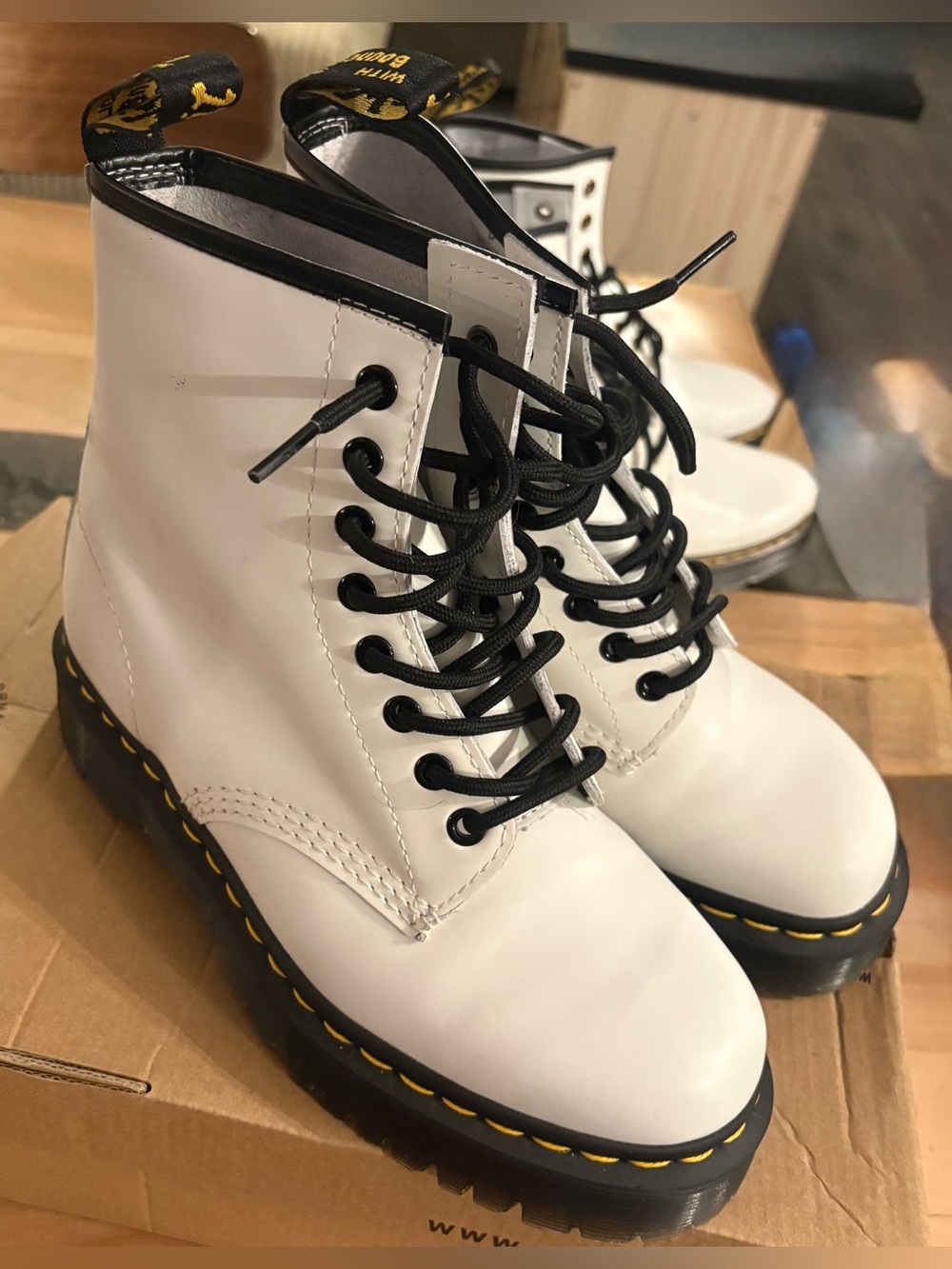 Dr. Martens White Leather Lace-Up Platform Combat Boots